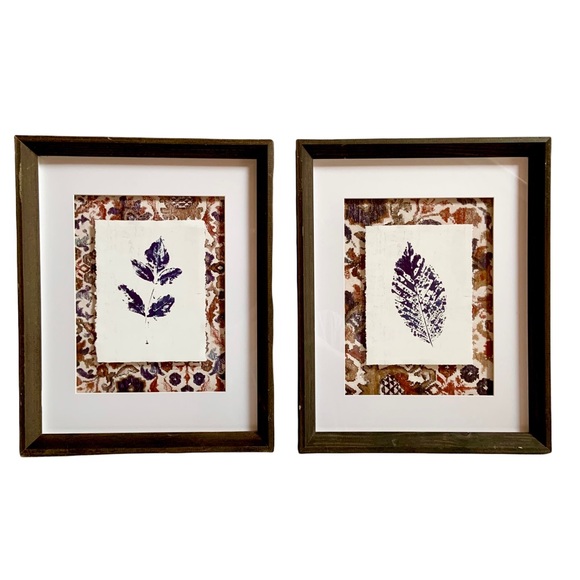 The Spring Shop Wall Decor Dark Brown Wood Frames With Blue Leaves